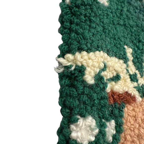 Vintage Santa Sleigh Reindeer 18" Christmas Stocking Loop Punch Needle Kitschy - Picture 12 of 12